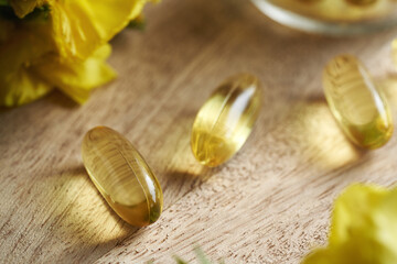 Gel capsules of evening primrose oil - nutritional supplement