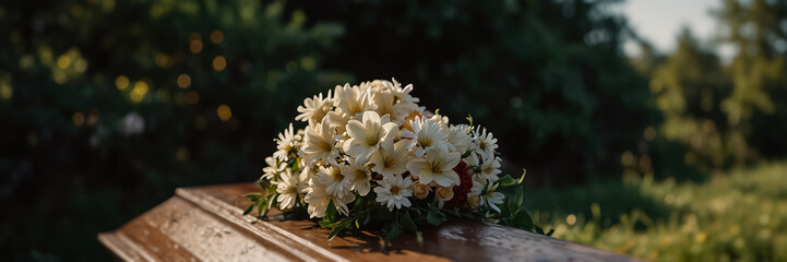 A coffin about to be buried in the ground.