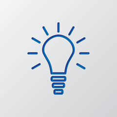 Fototapeta premium Light bulb simple icon. Flat design. Paper cut design. Cutted blue symbol with shadow. Gray background