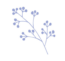floral thin blue branch. Trendy simple botanical element wild, garden plants, branches, leaves, flowers, herbs. illustration for logo or tattoo, invitation, save the date, card, poster, menu, banner
