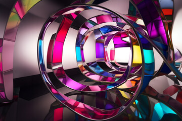 Abstract Composition with Geometric Intersecting Curved Shapes in Vibrant Colors. Generative AI