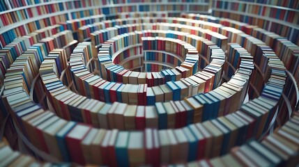 A labyrinth of books symbolizing the endless journey of knowledge and learning