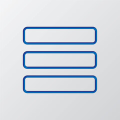 Obraz premium Menu vector simple icon. Flat design. Paper cut design. Cutted blue symbol with shadow. Gray background