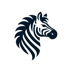 Zebra Head Logo, Black zebra logo, icon design template, zebra animal silhouette illustration. 2d illustration in doodle, cartoon style.