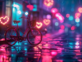 Fototapeta premium Bicycle in mysterious, high-contrast night scene with cool tones, captured with telephoto lens.
