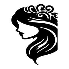 Creative luxury beauty woman hair style black logo design silhouette with white background.