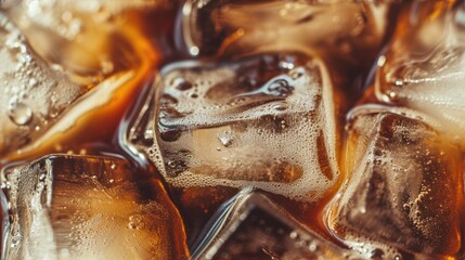 Abstract background of macro close-up view of iced coffee.
