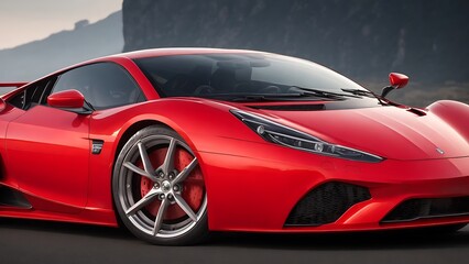 Naklejka premium red sport car, luxury car in the road