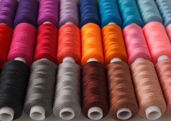 Set of colorful spools of thread