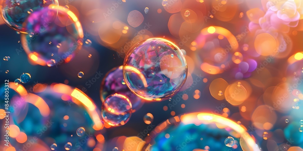 Poster ai-powered generative cleaning simulation with realistic colored bubbles. concept ai simulation, cle