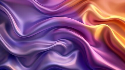 Fototapeta premium Abstract Background with 3D Wave Bright Gold and Purple Gradient Silk Fabric 