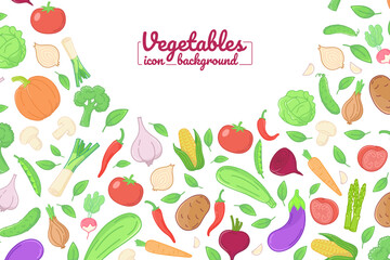 Vegetables flat icons. illustration, card, posters, banners. round design