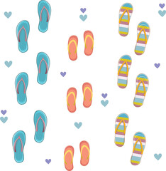 pattern hand drawn beach elements.
Vector set with cute and colorful summer flip flops for beach