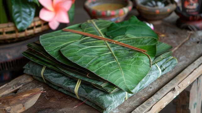 Presenting a bundle of betel leaves for the New Year