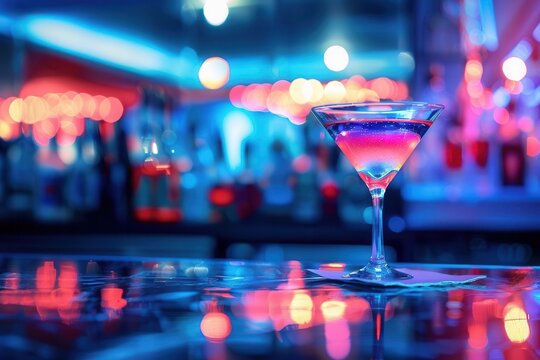 cocktail glass on bar table alcoholic drink in nightclub or restaurant