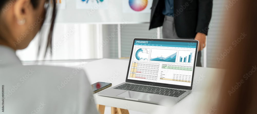 Poster spreadsheet document information financial startup concept. data and graphs in spreadsheet documents