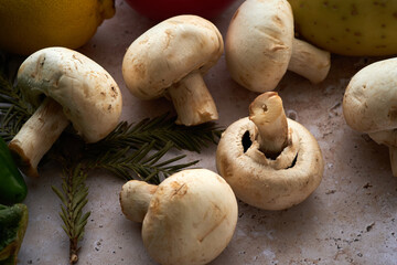 Closeup of Fresh White Mushrooms