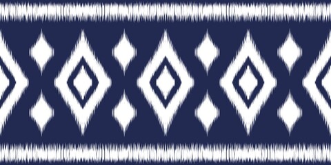 Design a Seamless Ikat Art Pattern Inspired by Mexican Folk Embroidery, Ethnic Traditional Abstract Style, for Wallpaper, Wrapping, Fabric, Textile Illustration, and Carpet, Ensuring Repetition.