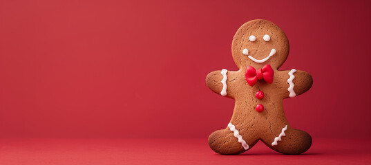 Cheerful Gingerbread Man on Pastel Red