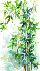 Fototapeta premium Futuristic Watercolor Painting with Bamboo Shoots