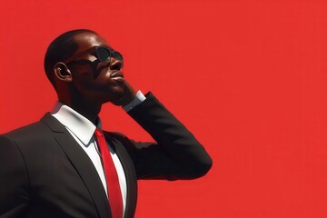 determined african american businessman aiming for success vibrant red backdrop emphasizing goals and ambition 3d render