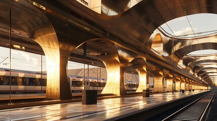 Architectural exterior golden building train station structure no one thierKhan