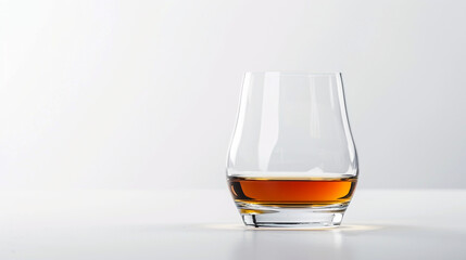 isolated golden yellow color transparent glass of whisky with a shot of whiskey and on a white empty mockup background with copy space