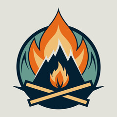 camp fire logo vector artwork illustration