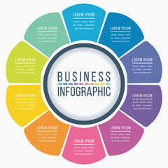 Circle Infographic design 10 Steps, objects, elements or options business information template