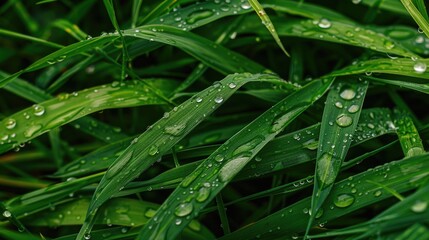 Water Droplets Falling on Green Wheat Leaves