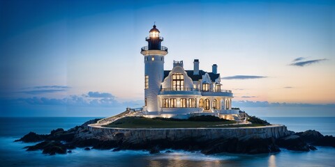 A luxurious mansion shaped like a lighthouse.
