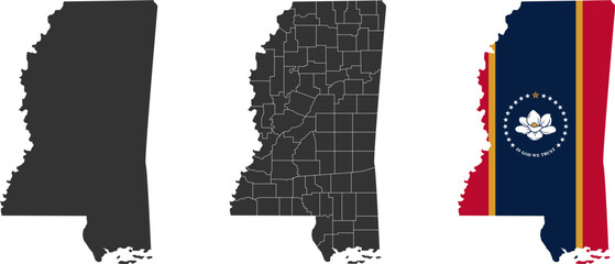 Mississippi state of USA. Mississippi flag and territory. States of America territory on white background. Separate states. Vector illustration