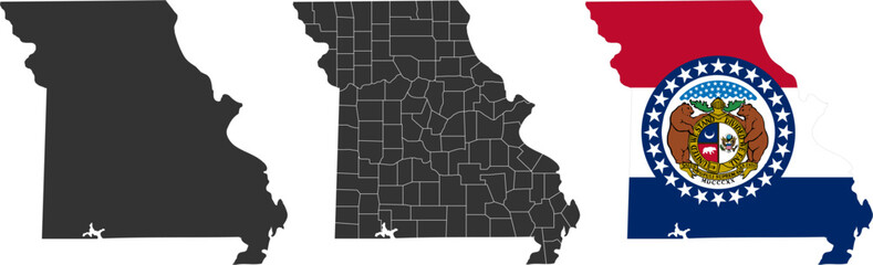 Missouri state of USA. Missouri flag and territory. States of America territory on white background. Separate states. Vector illustration