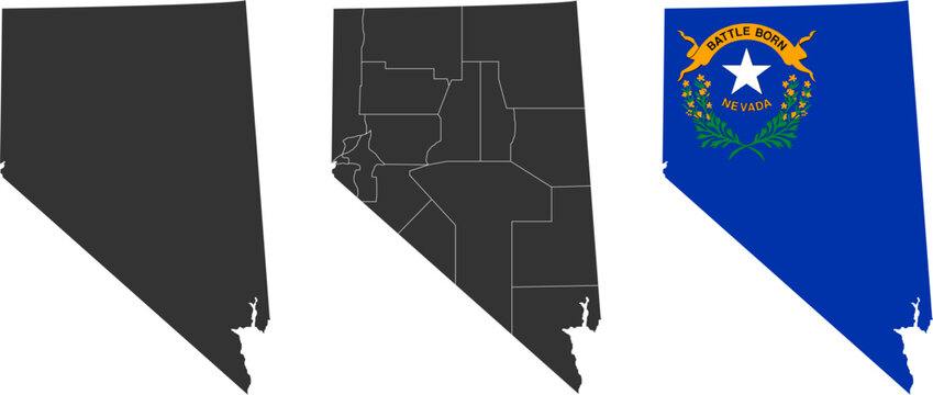 Nevada state of USA. Nevada flag and territory. States of America territory on white background. Separate states. Vector illustration