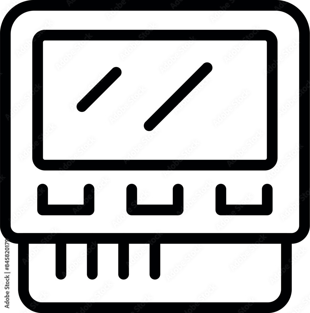 Poster black outline icon of a device showing a graph with buttons, potentially representing business data 