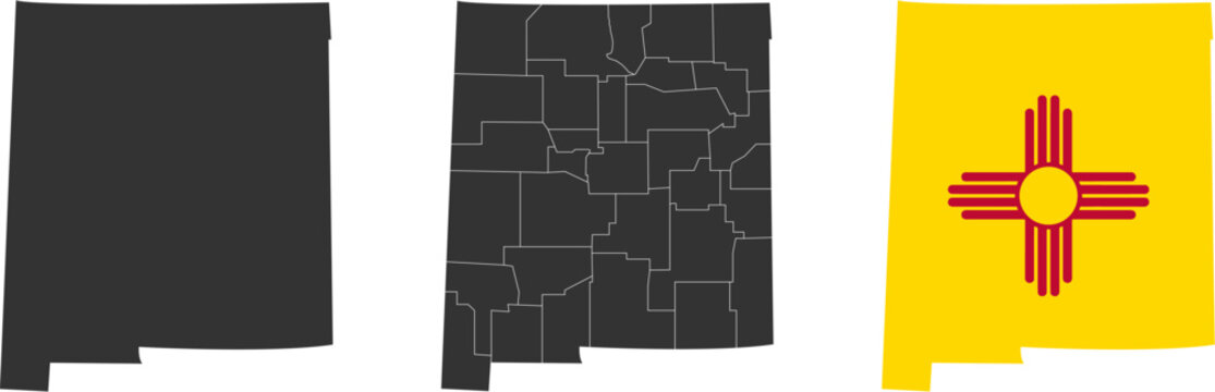 New Mexico state of USA. New Mexico flag and territory. States of America territory on white background. Separate states. Vector illustration