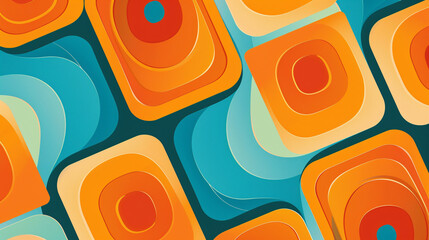 Fototapeta premium Orange and Turquoise square retro groovy background presentation design