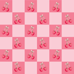 Sweet Summer Cherries with Pink Bow cute Illustration. Vector Illustration EPS10 5