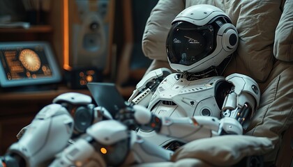 Fototapeta premium Capture a futuristic scene of a robot nurse caring for an elderly person in a modern home