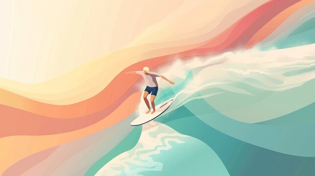 Abstract background template of a surfer surfing with tides.