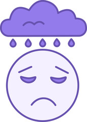 Colored Icon Sad. Vector Icon of Sad Face and Rain Cloud. Emotions and Mood Concept