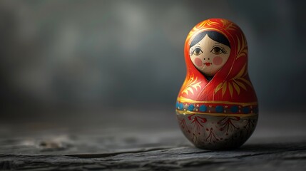 Babushka or matryoshka doll inside the other dolls grey background
