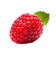 Close-up of a vibrant fresh raspberry with a green leaf