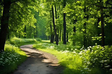 Obraz premium green nature. foot path in forest on summer