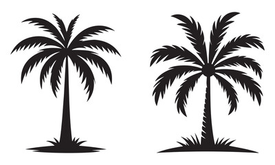 Fototapeta premium palm tree black silhouette style vector illustration art isolated on transparent background - Generative AI