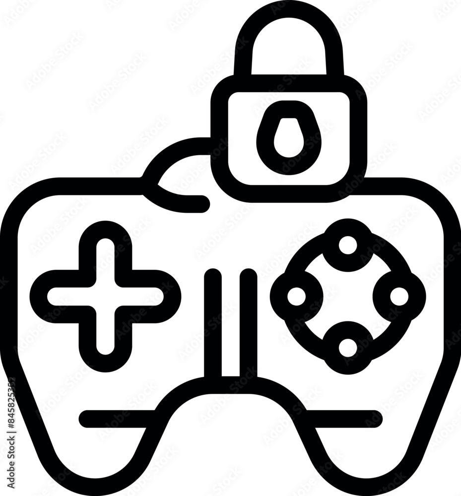 Wall mural Line art illustration of a gamepad with a padlock attached to it, representing online gaming security - Wall murals