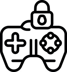 Line art illustration of a gamepad with a padlock attached to it, representing online gaming security