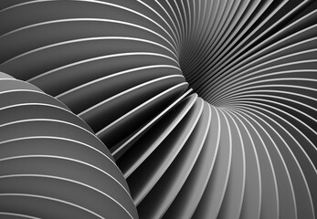 Two abstract circle shapes, black background. Monochrome illustration, 3d render.