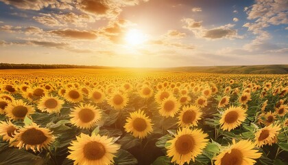Fototapeta premium field of sunflowers at sunset