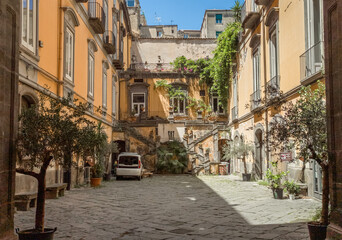 Picturesque courtyard in old town Naples